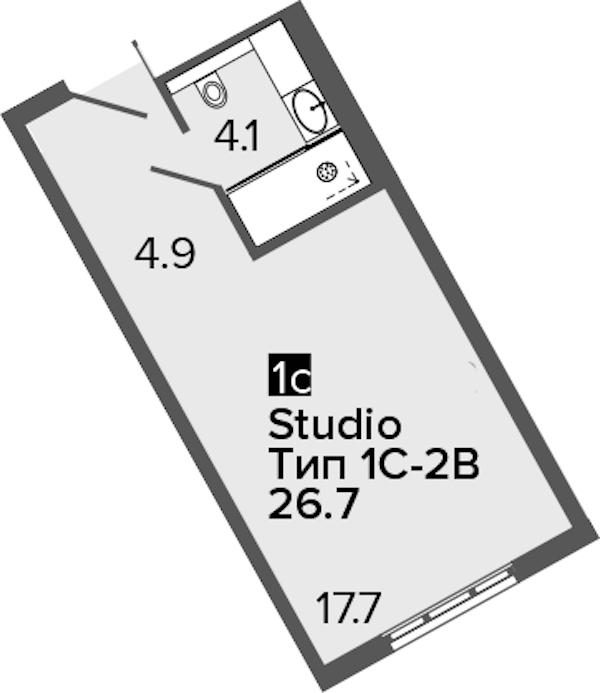 Квартира студия 26.7 м², 16/16 эт., Апарт-отель «ARTSTUDIO M103»
